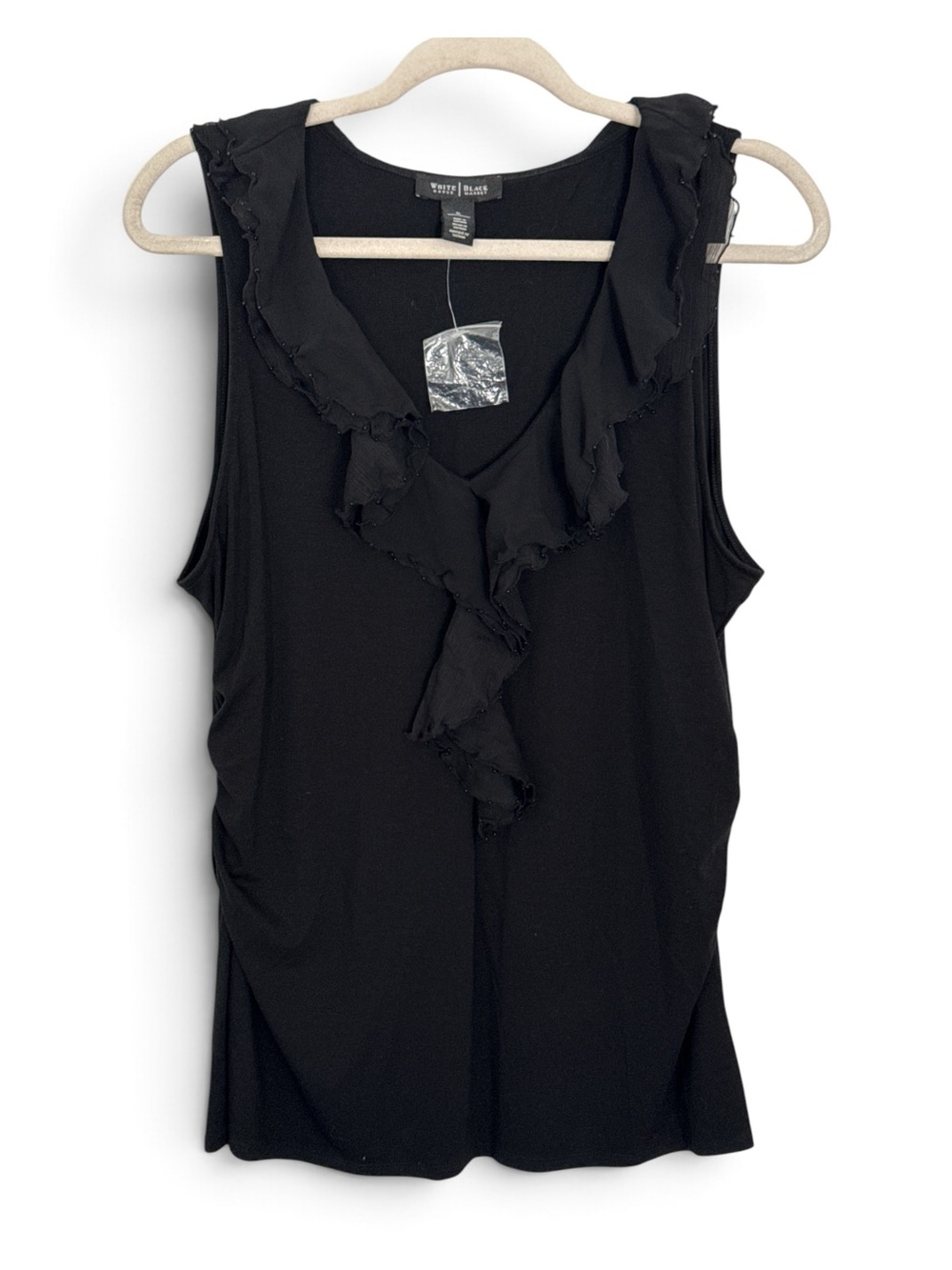 White House Black Market Black Ruffled Sleeveless Top – Size XL